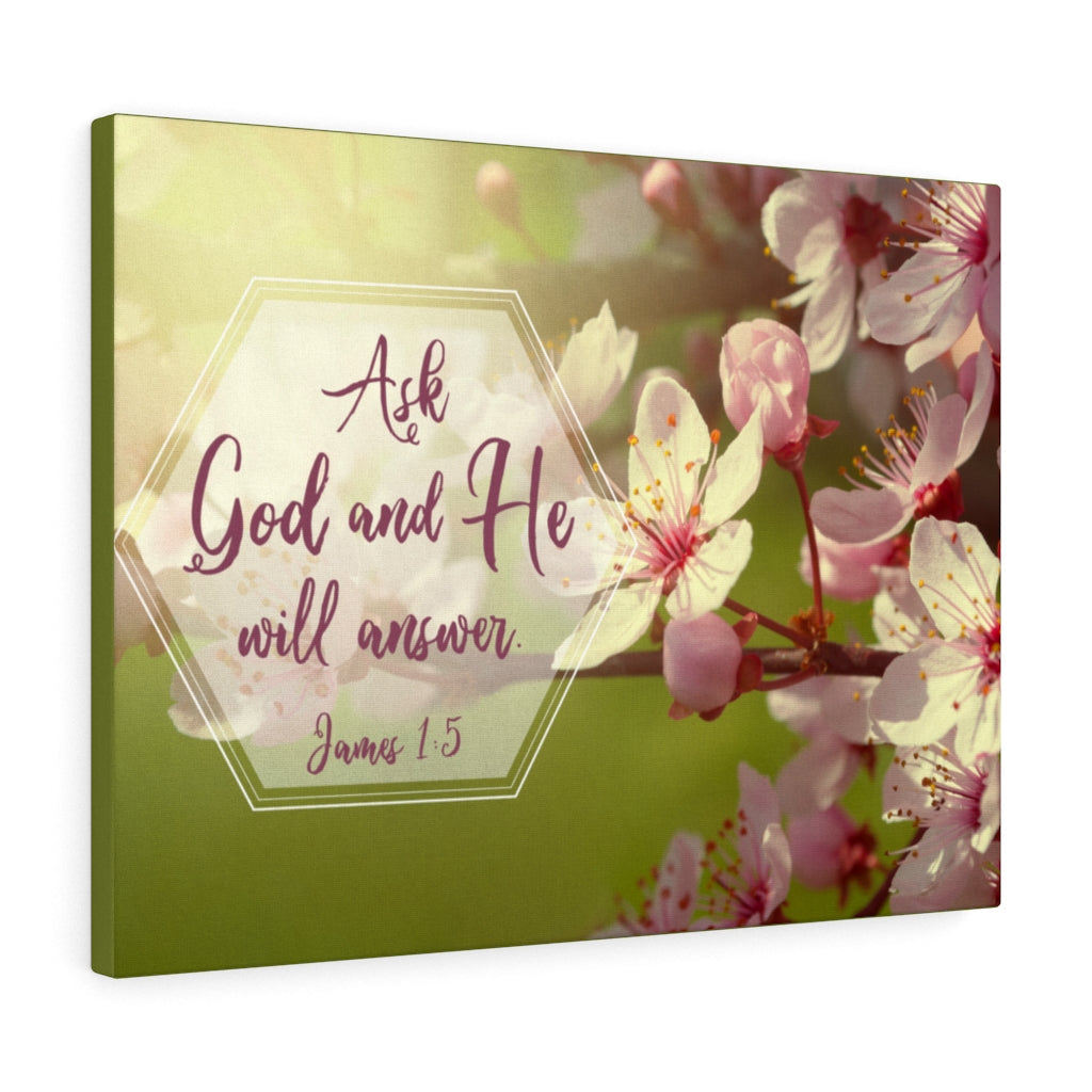 Scripture Walls He Will Answer James 1:5 Pink Flower Bible Verse Canvas Christian Wall Art Ready to Hang Unframed-Express Your Love Gifts