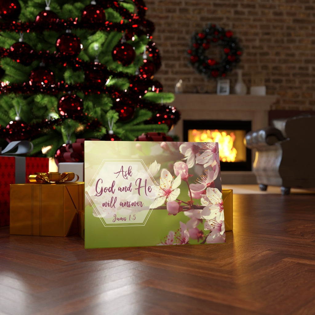 Scripture Walls He Will Answer James 1:5 Pink Flower Bible Verse Canvas Christian Wall Art Ready to Hang Unframed-Express Your Love Gifts