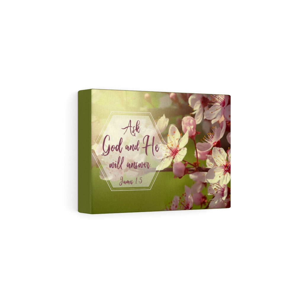 Scripture Walls He Will Answer James 1:5 Pink Flower Bible Verse Canvas Christian Wall Art Ready to Hang Unframed-Express Your Love Gifts