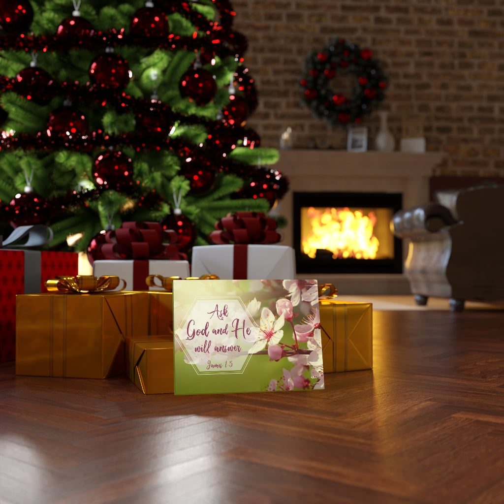 Scripture Walls He Will Answer James 1:5 Pink Flower Bible Verse Canvas Christian Wall Art Ready to Hang Unframed-Express Your Love Gifts