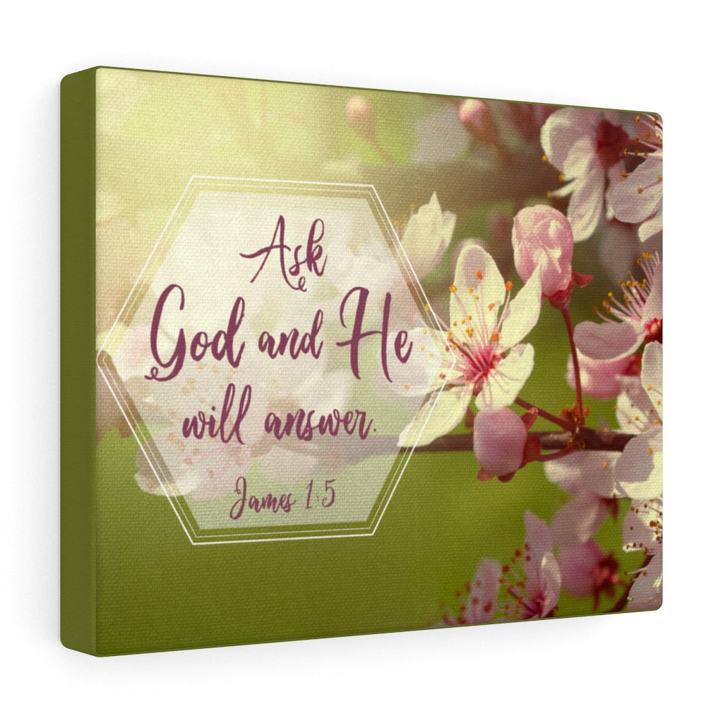 Scripture Walls He Will Answer James 1:5 Pink Flower Bible Verse Canvas Christian Wall Art Ready to Hang Unframed-Express Your Love Gifts