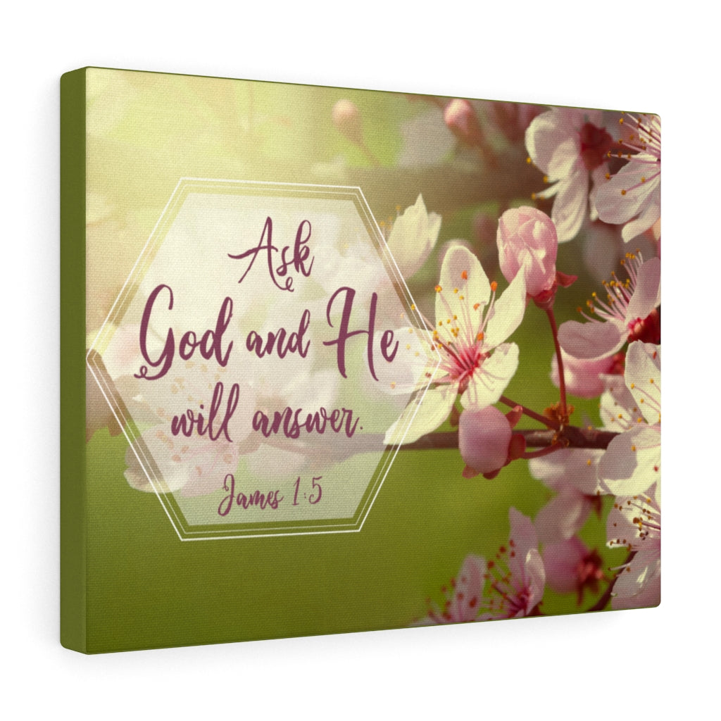Scripture Walls He Will Answer James 1:5 Pink Flower Bible Verse Canvas Christian Wall Art Ready to Hang Unframed-Express Your Love Gifts