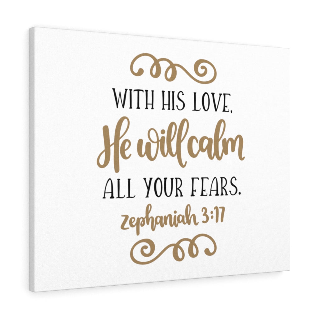 Scripture Walls He Will Calm Zephaniah 3:17 Bible Verse Canvas Christian Wall Art Ready to Hang Unframed-Express Your Love Gifts