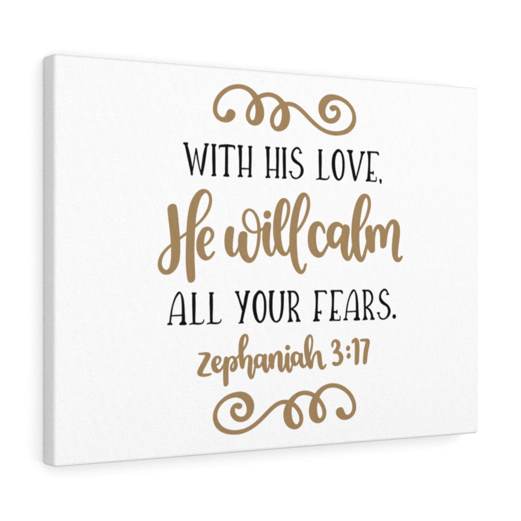Scripture Walls He Will Calm Zephaniah 3:17 Bible Verse Canvas Christian Wall Art Ready to Hang Unframed-Express Your Love Gifts