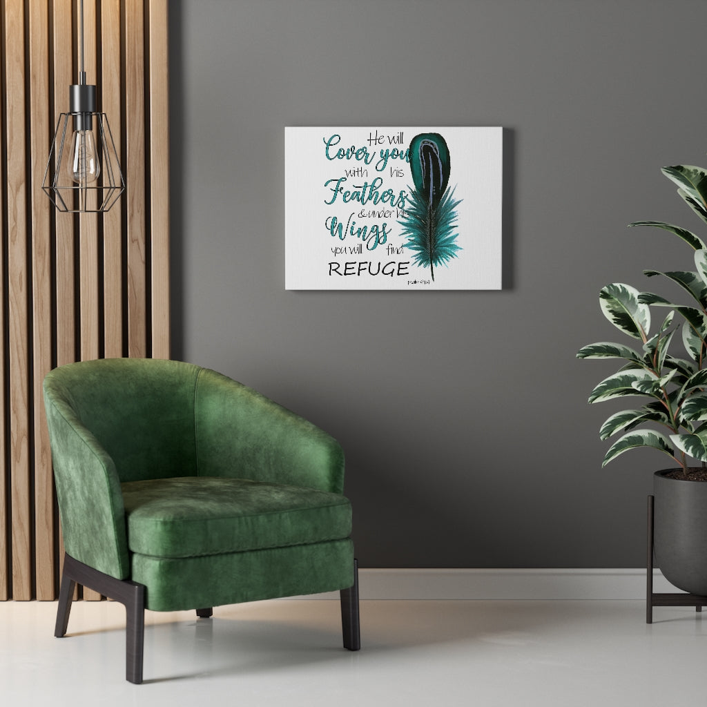 Scripture Walls He Will Cover You Psalm 91:4 Bible Verse Canvas Christian Wall Art Ready to Hang Unframed-Express Your Love Gifts