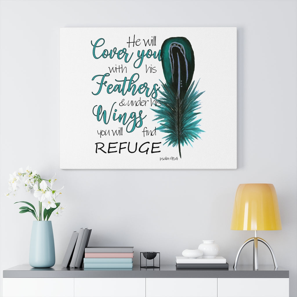 Scripture Walls He Will Cover You Psalm 91:4 Bible Verse Canvas Christian Wall Art Ready to Hang Unframed-Express Your Love Gifts