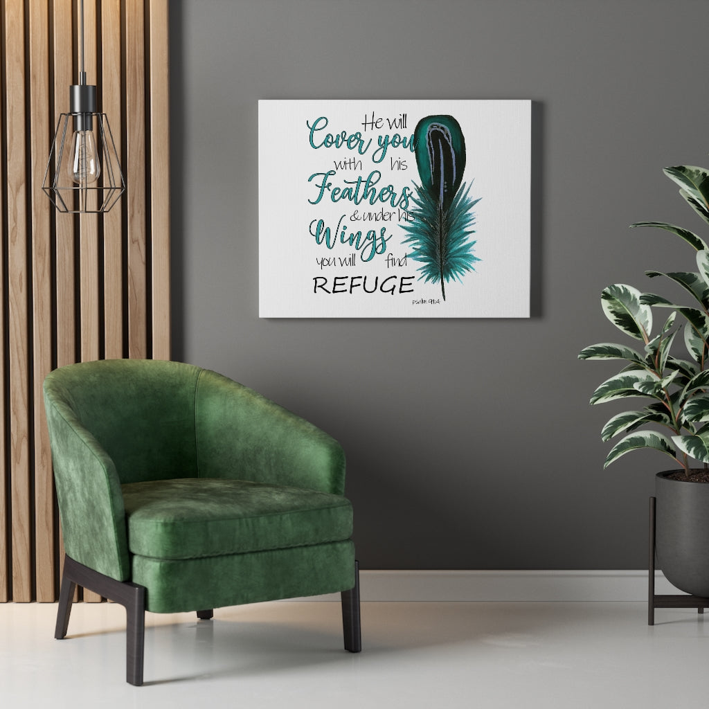 Scripture Walls He Will Cover You Psalm 91:4 Bible Verse Canvas Christian Wall Art Ready to Hang Unframed-Express Your Love Gifts