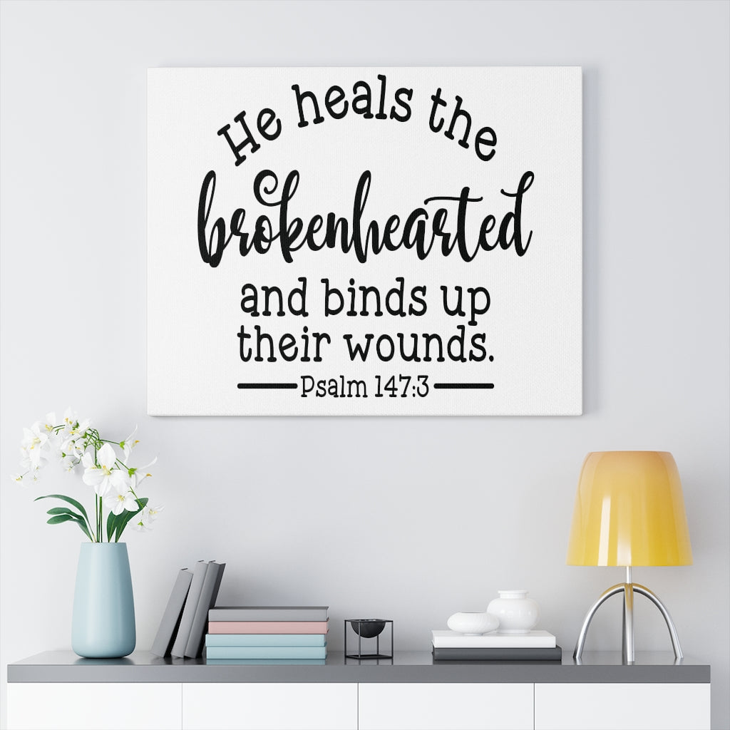 Scripture Walls Heals The Brokenhearted Psalm 147:3 Bible Verse Canvas Christian Wall Art Ready to Hang Unframed-Express Your Love Gifts
