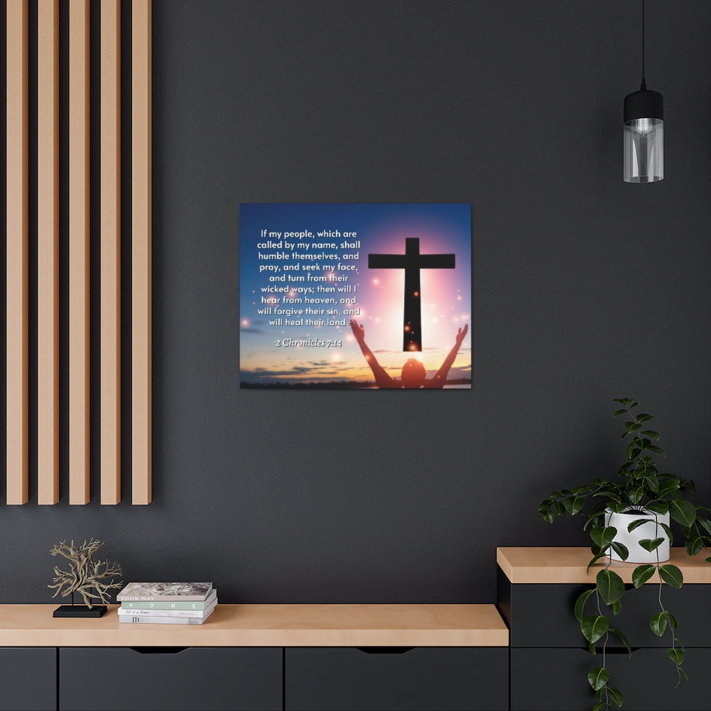 Scripture Walls Hear From Heaven 2 Chronicles 7:14 Bible Verse Canvas Christian Wall Art Ready to Hang Unframed-Express Your Love Gifts