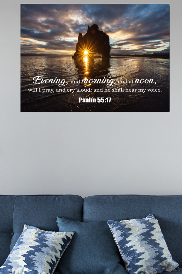 Scripture Walls Hear My Voice Psalm 55:17 Bible Verse Canvas Christian Wall Art Ready to Hang Unframed-Express Your Love Gifts