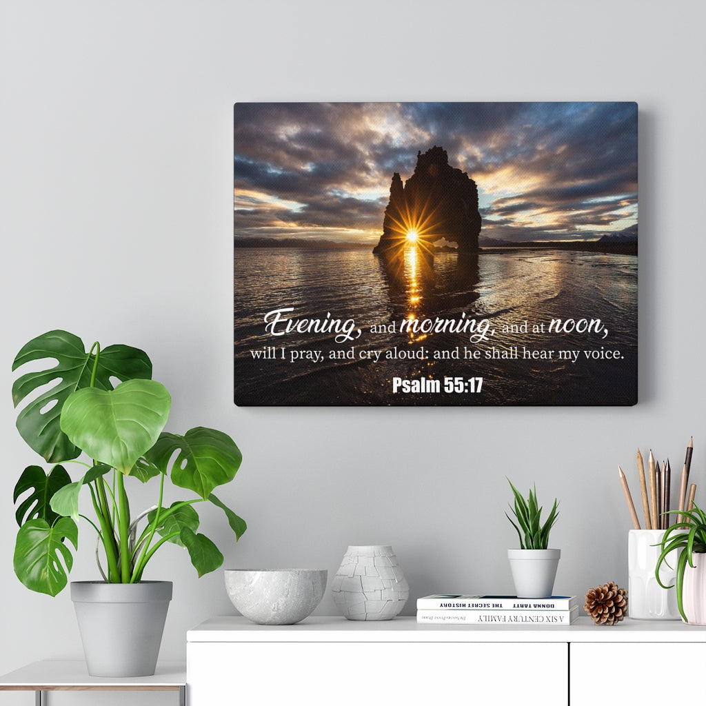 Scripture Walls Hear My Voice Psalm 55:17 Bible Verse Canvas Christian Wall Art Ready to Hang Unframed-Express Your Love Gifts