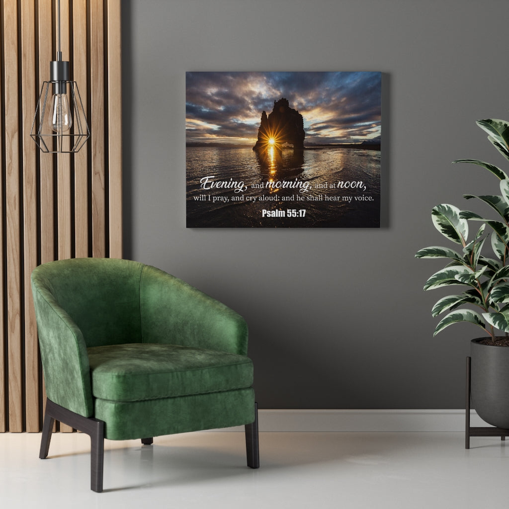 Scripture Walls Hear My Voice Psalm 55:17 Bible Verse Canvas Christian Wall Art Ready to Hang Unframed-Express Your Love Gifts