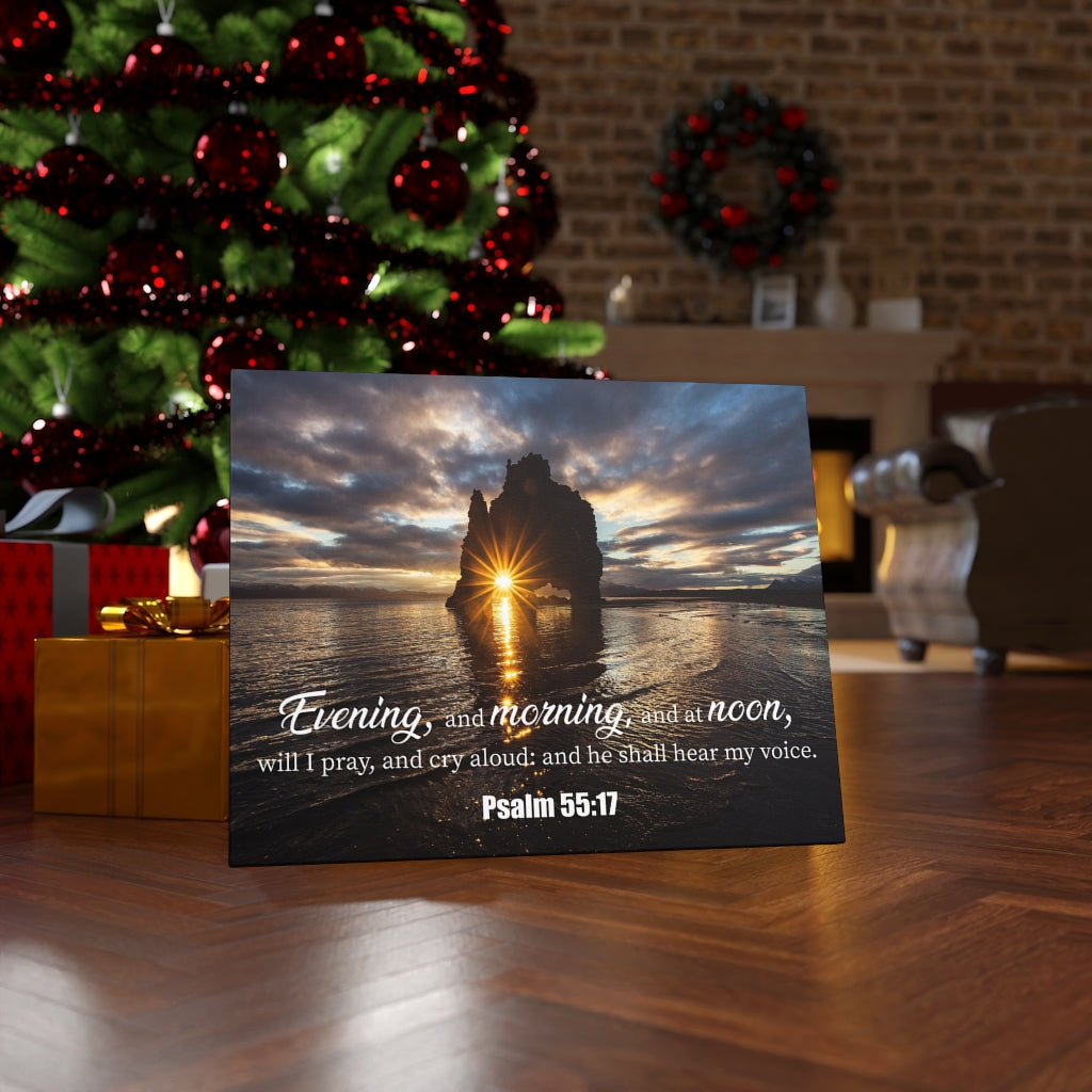 Scripture Walls Hear My Voice Psalm 55:17 Bible Verse Canvas Christian Wall Art Ready to Hang Unframed-Express Your Love Gifts