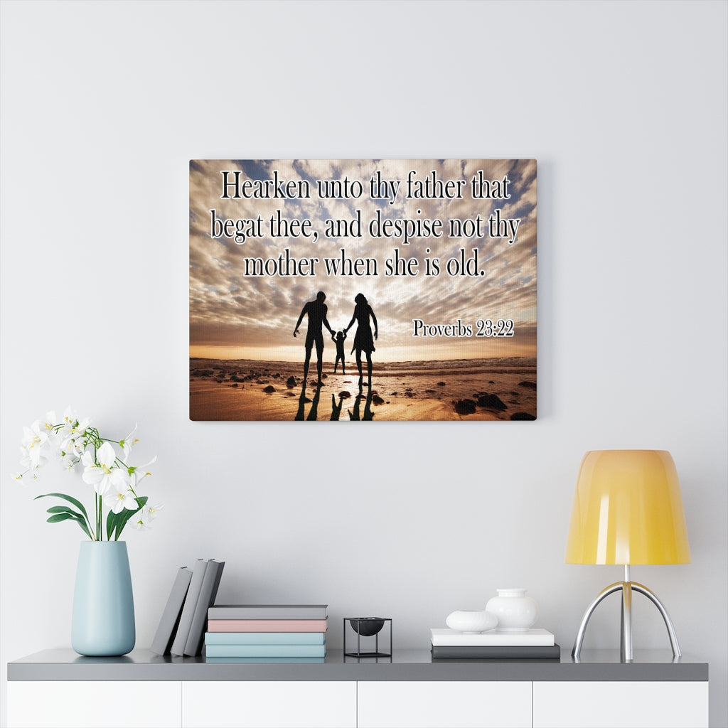 Scripture Walls Hearken Unto Thy Father Proverbs 23:22 Scripture Bible Verse Canvas Christian Wall Art Ready to Hang Unframed-Express Your Love Gifts