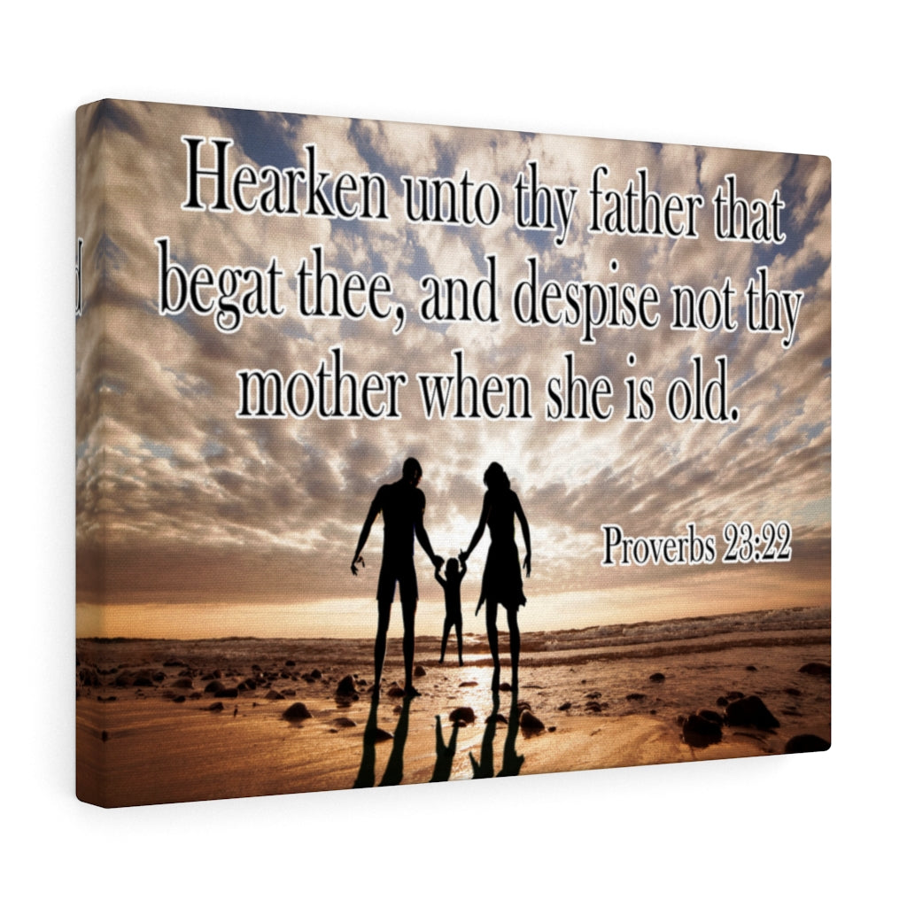Scripture Walls Hearken Unto Thy Father Proverbs 23:22 Scripture Bible Verse Canvas Christian Wall Art Ready to Hang Unframed-Express Your Love Gifts