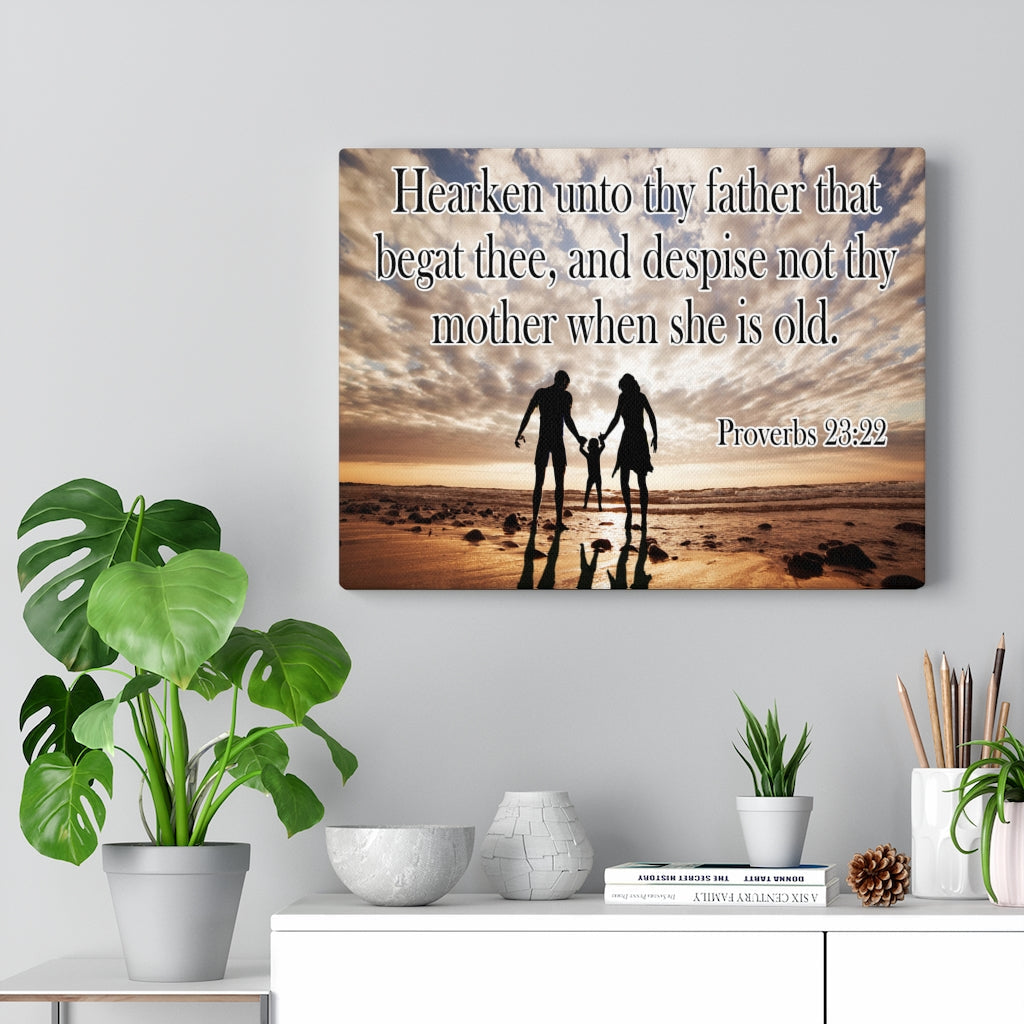 Scripture Walls Hearken Unto Thy Father Proverbs 23:22 Scripture Bible Verse Canvas Christian Wall Art Ready to Hang Unframed-Express Your Love Gifts
