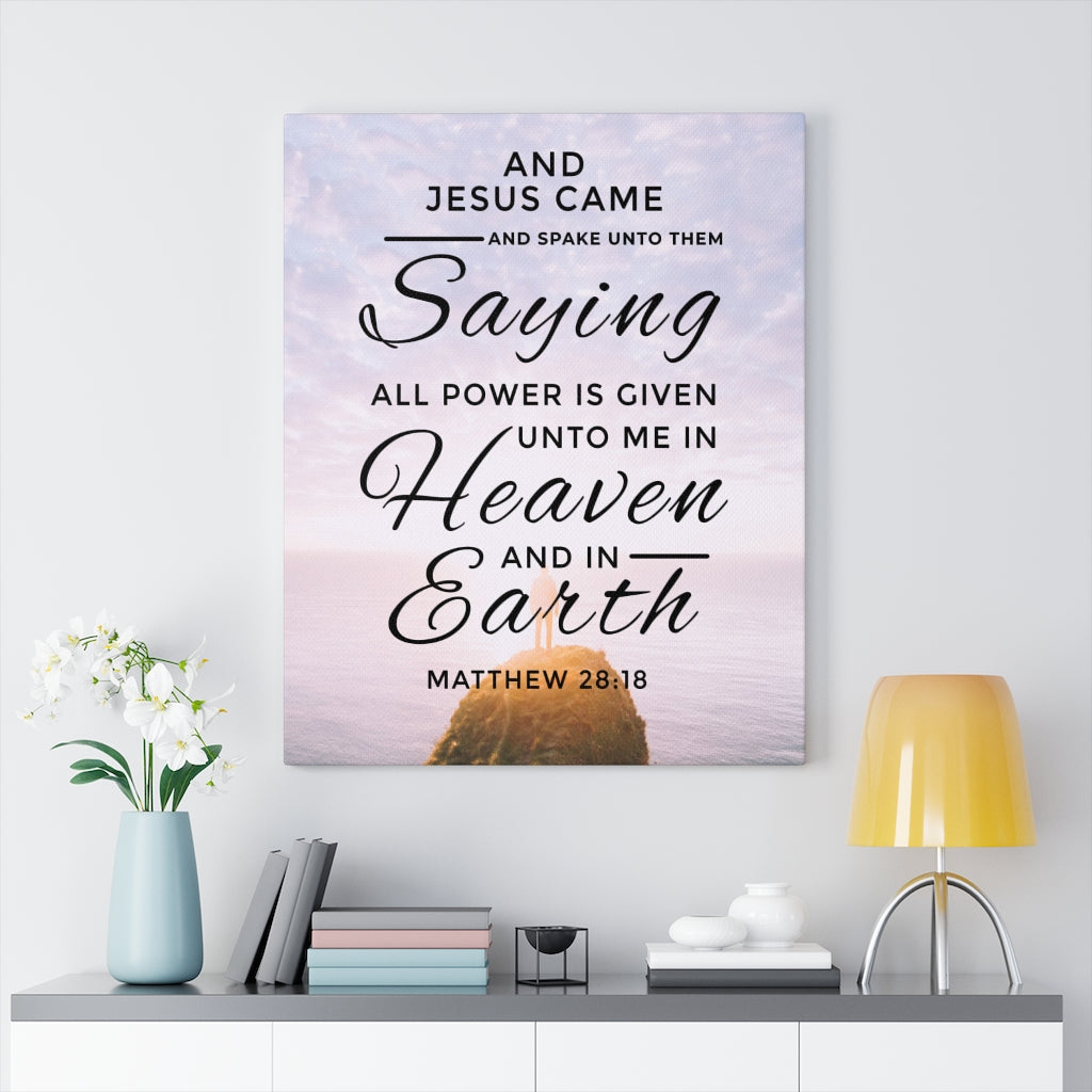 Scripture Walls Heaven and Earth Matthew 28:18 Bible Verse Canvas Christian Wall Art Ready to Hang Unframed-Express Your Love Gifts