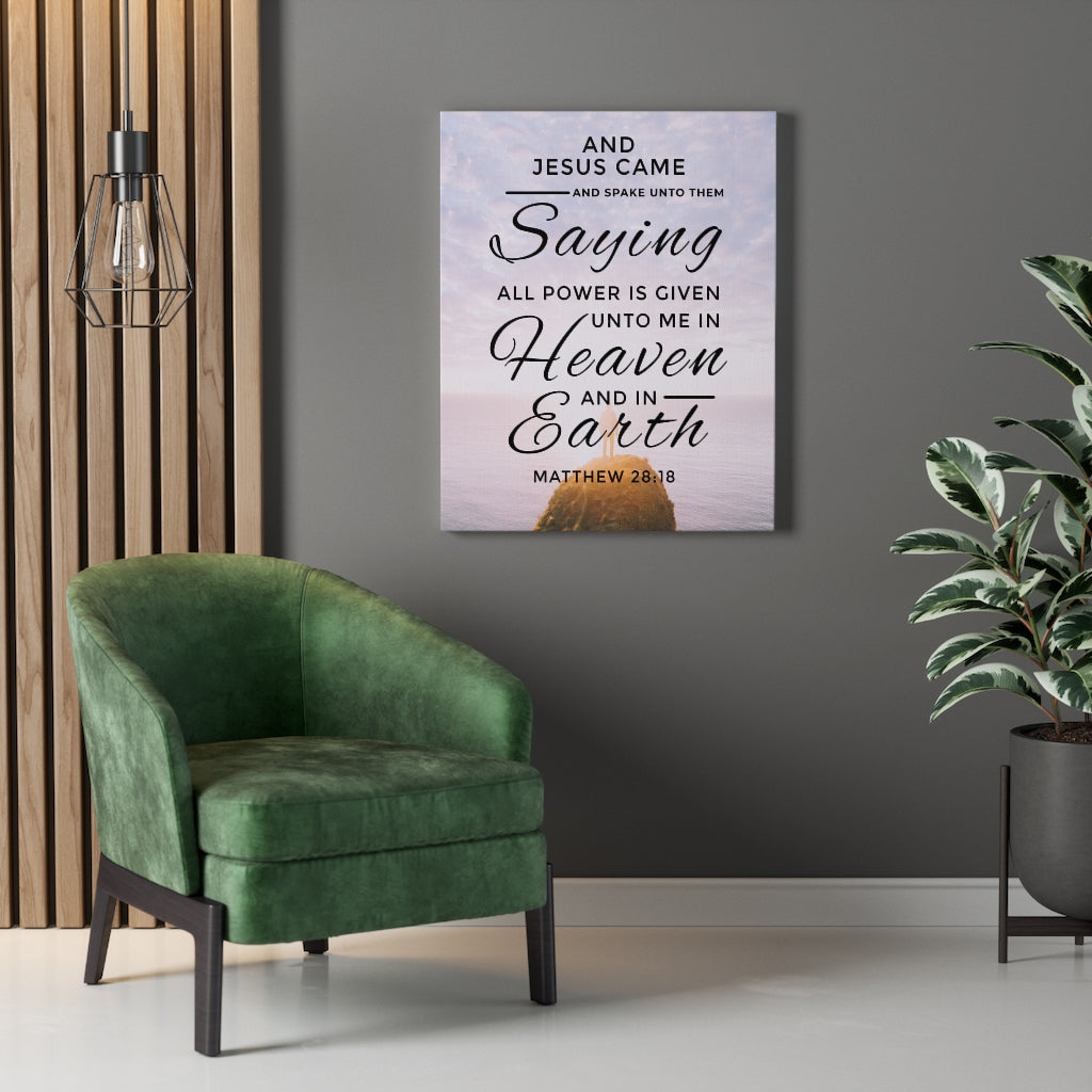 Scripture Walls Heaven and Earth Matthew 28:18 Bible Verse Canvas Christian Wall Art Ready to Hang Unframed-Express Your Love Gifts