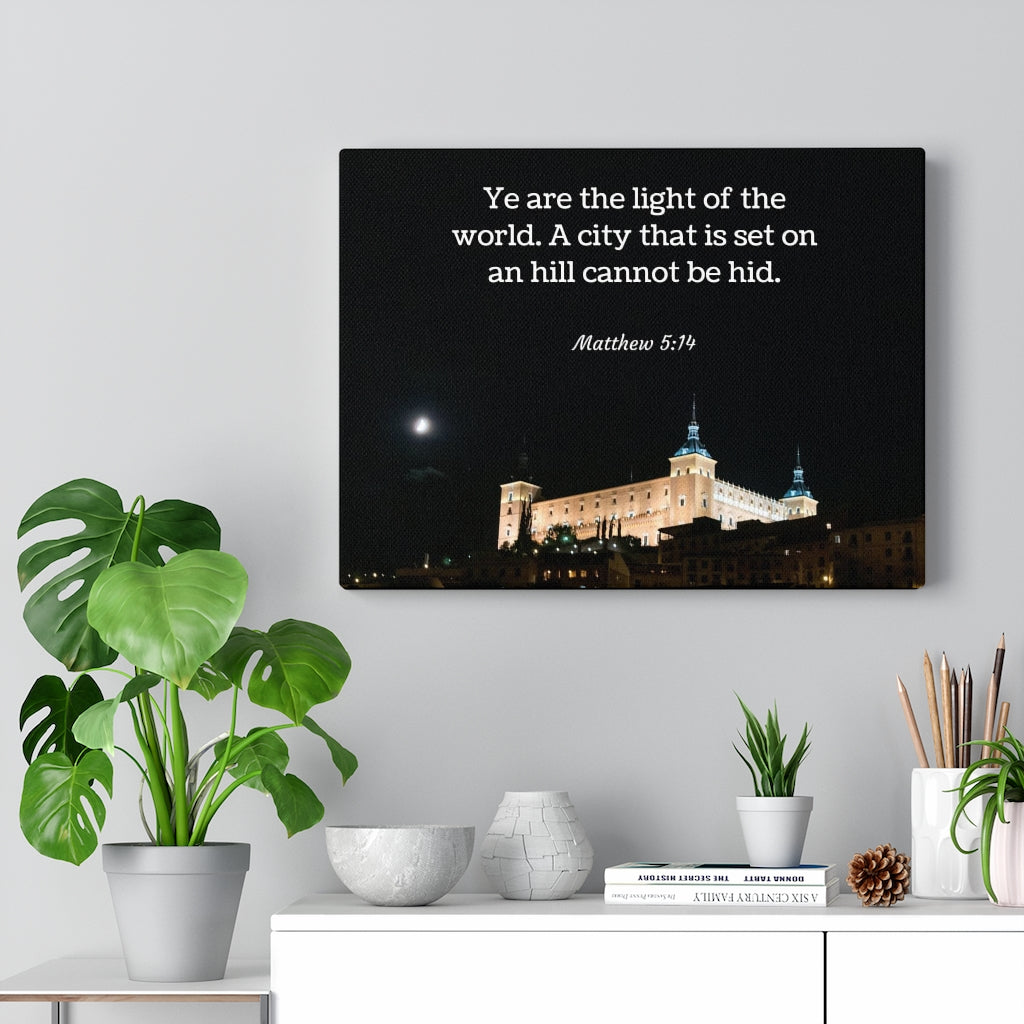 Scripture Walls Hill Cannot Be Hid Matthew 5:14 Bible Verse Canvas Christian Wall Art Ready to Hang Unframed-Express Your Love Gifts