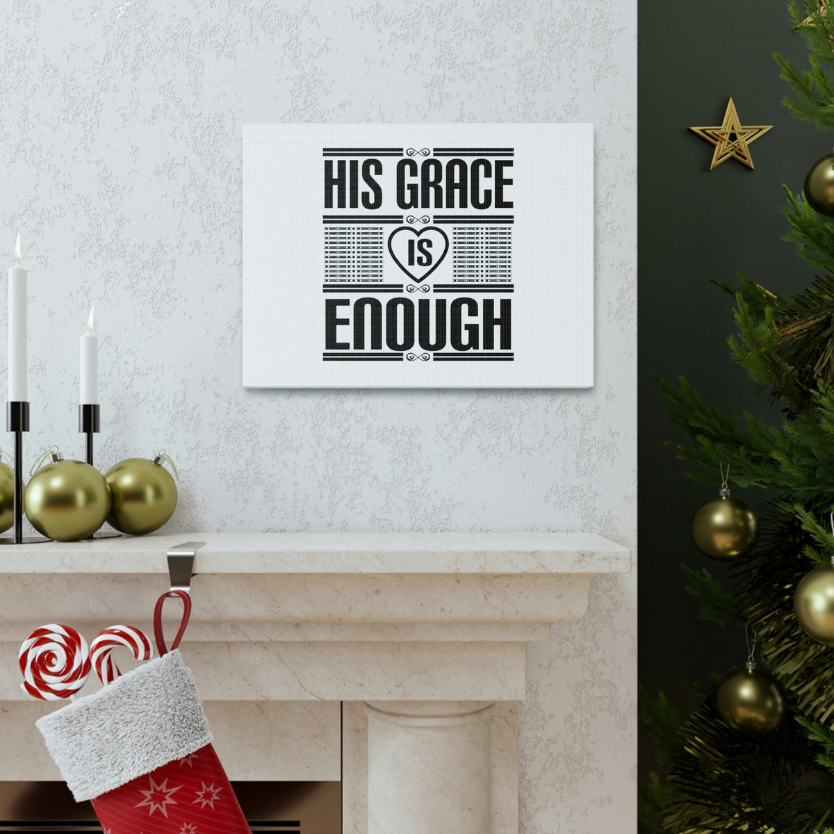 Scripture Walls His Grace Is Enough 2 Corinthians 12:9 Heart White Christian Wall Art Bible Verse Print Ready to Hang Unframed-Express Your Love Gifts