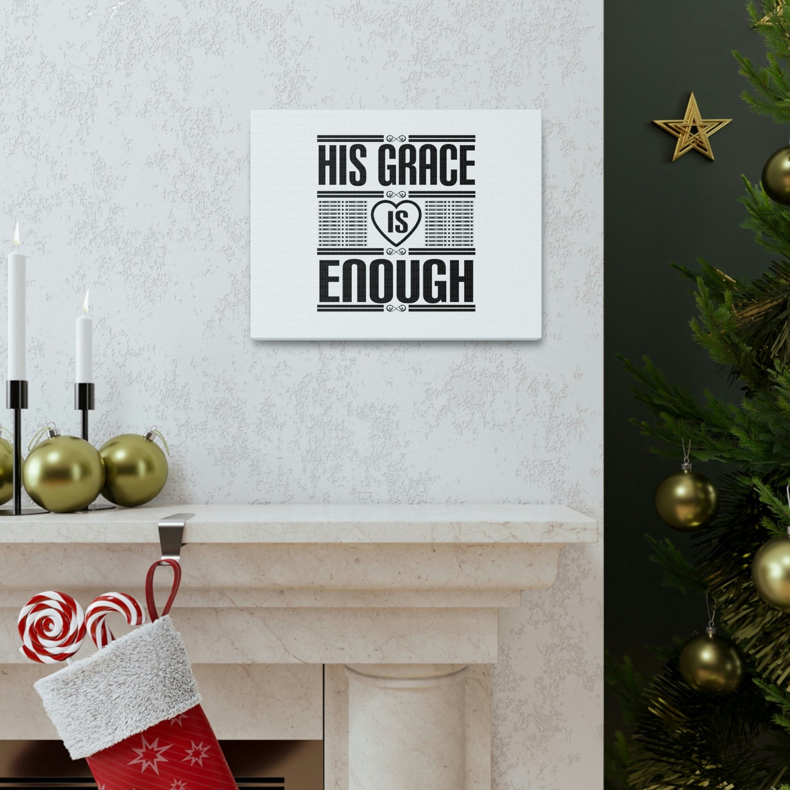 Scripture Walls His Grace Is Enough 2 Corinthians 12:9 Heart White Christian Wall Art Bible Verse Print Ready to Hang Unframed-Express Your Love Gifts