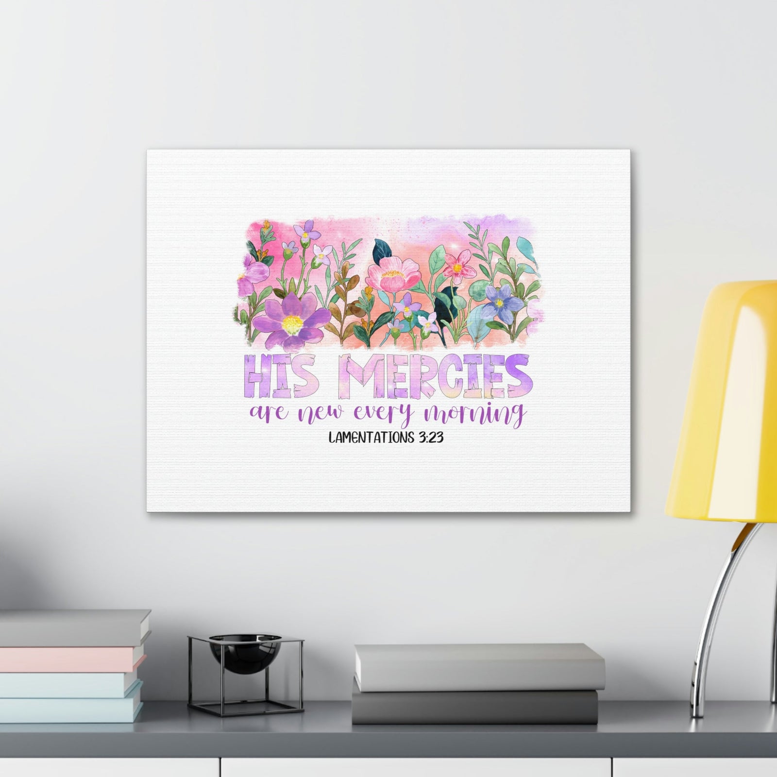 Scripture Walls His Mercies Lamentations 3:23 Pink Flowers Christian Wall Art Bible Verse Print Ready to Hang Unframed-Express Your Love Gifts