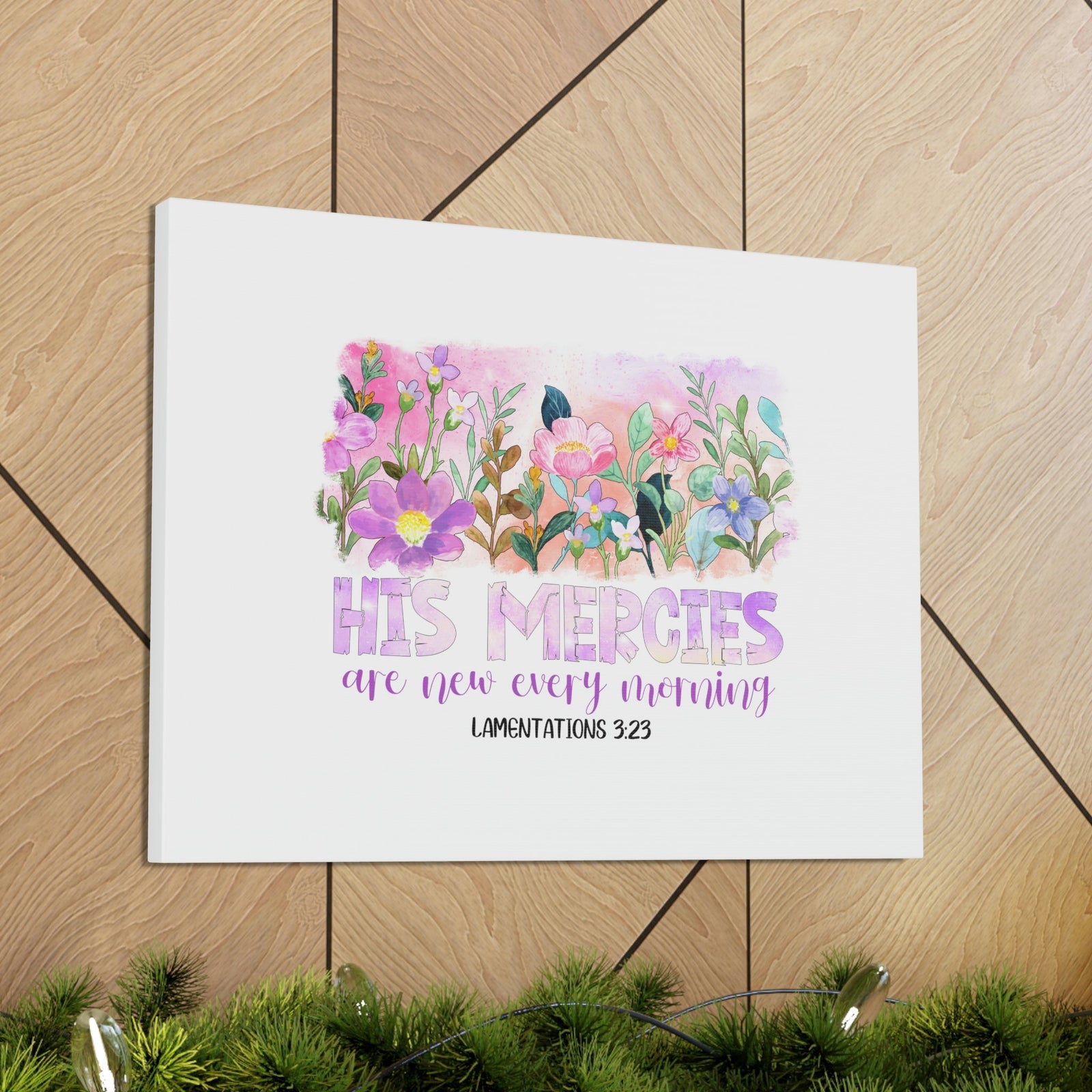 Scripture Walls His Mercies Lamentations 3:23 Pink Flowers Christian Wall Art Bible Verse Print Ready to Hang Unframed-Express Your Love Gifts