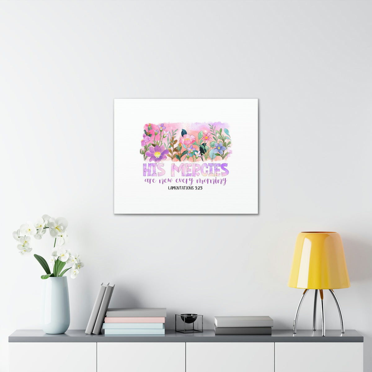 Scripture Walls His Mercies Lamentations 3:23 Pink Flowers Christian Wall Art Bible Verse Print Ready to Hang Unframed-Express Your Love Gifts