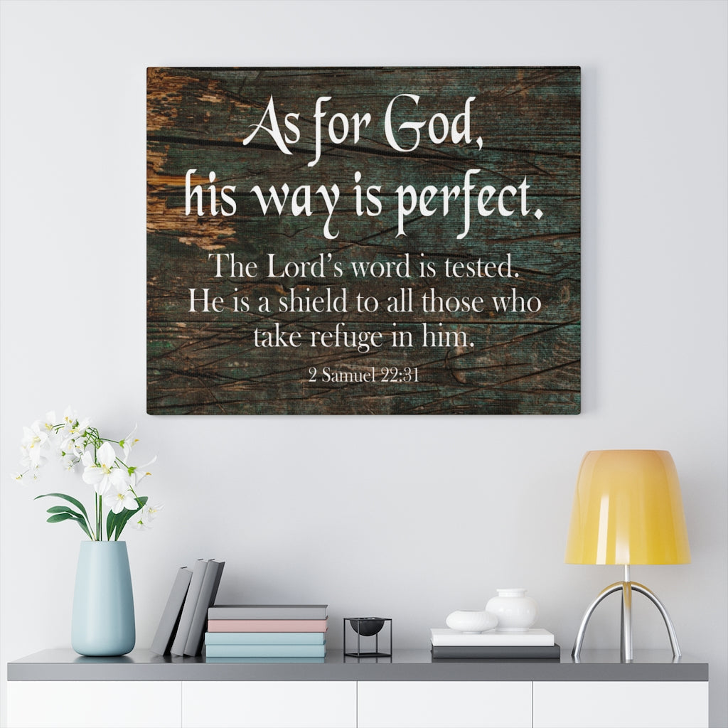 Scripture Walls His Way is Perfect 2 Samuel 22:31 Scripture Bible Verse Canvas Christian Wall Art Ready to Hang Unframed-Express Your Love Gifts