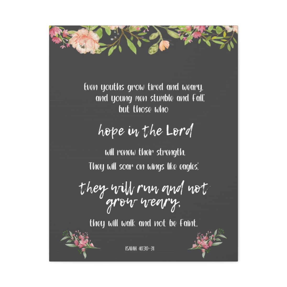 Scripture Walls Hope In The Lord Isaiah 40:30-31 Floral Bible Verse Canvas Christian Wall Art Ready to Hang Unframed-Express Your Love Gifts