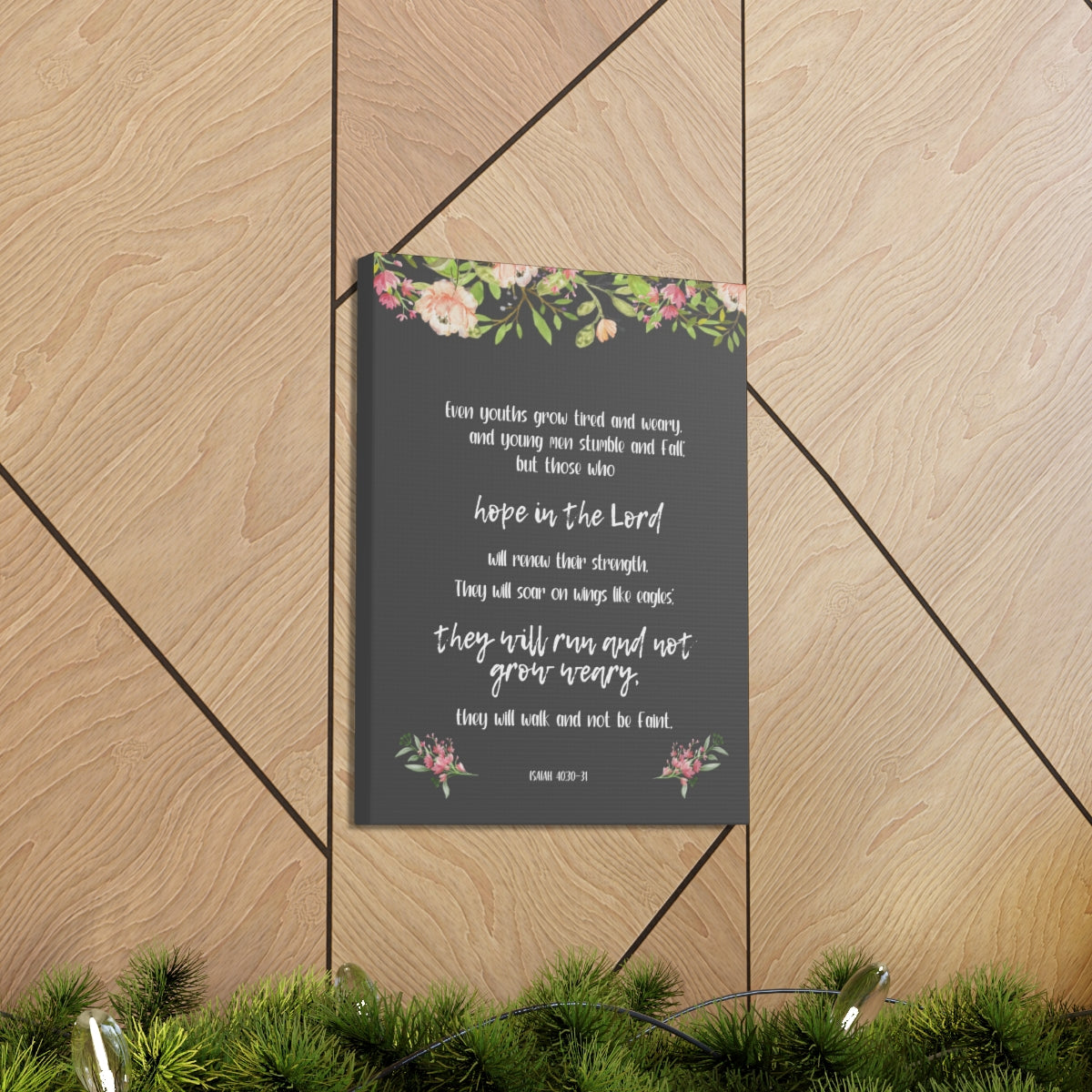 Scripture Walls Hope In The Lord Isaiah 40:30-31 Floral Bible Verse Canvas Christian Wall Art Ready to Hang Unframed-Express Your Love Gifts