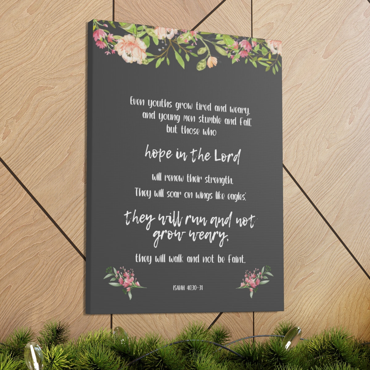 Scripture Walls Hope In The Lord Isaiah 40:30-31 Floral Bible Verse Canvas Christian Wall Art Ready to Hang Unframed-Express Your Love Gifts