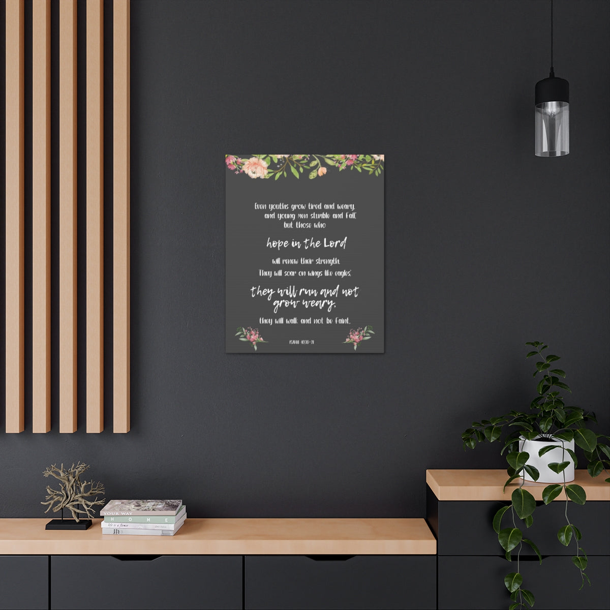 Scripture Walls Hope In The Lord Isaiah 40:30-31 Floral Bible Verse Canvas Christian Wall Art Ready to Hang Unframed-Express Your Love Gifts