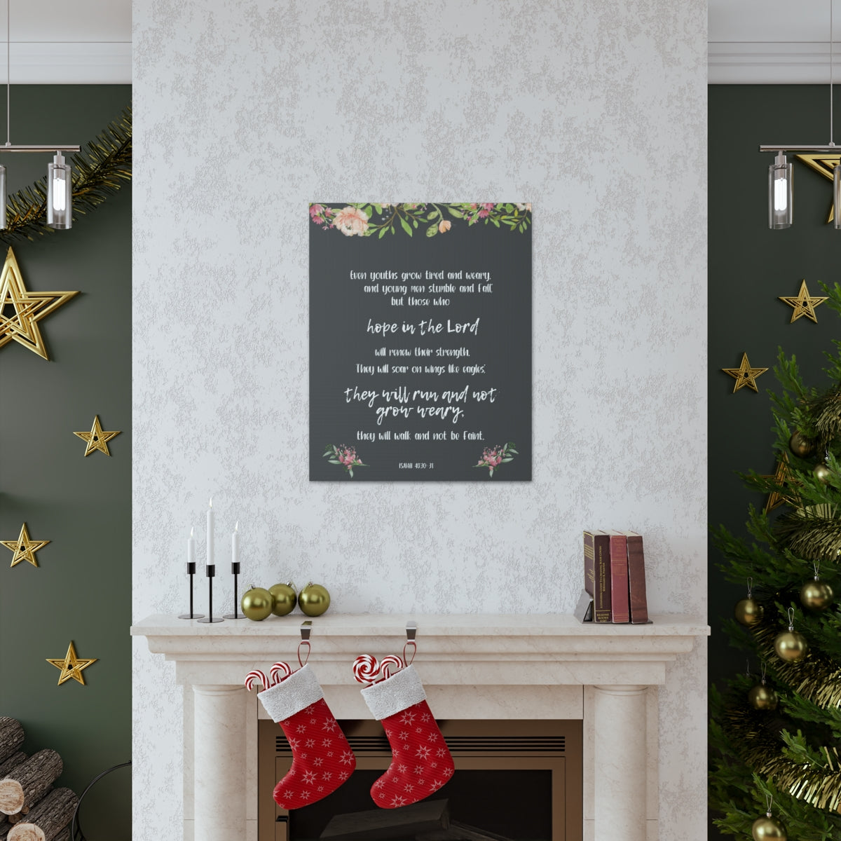 Scripture Walls Hope In The Lord Isaiah 40:30-31 Floral Bible Verse Canvas Christian Wall Art Ready to Hang Unframed-Express Your Love Gifts