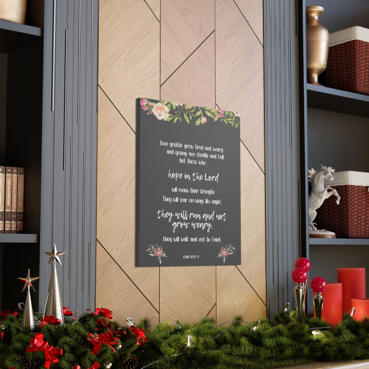 Scripture Walls Hope In The Lord Isaiah 40:30-31 Floral Bible Verse Canvas Christian Wall Art Ready to Hang Unframed-Express Your Love Gifts