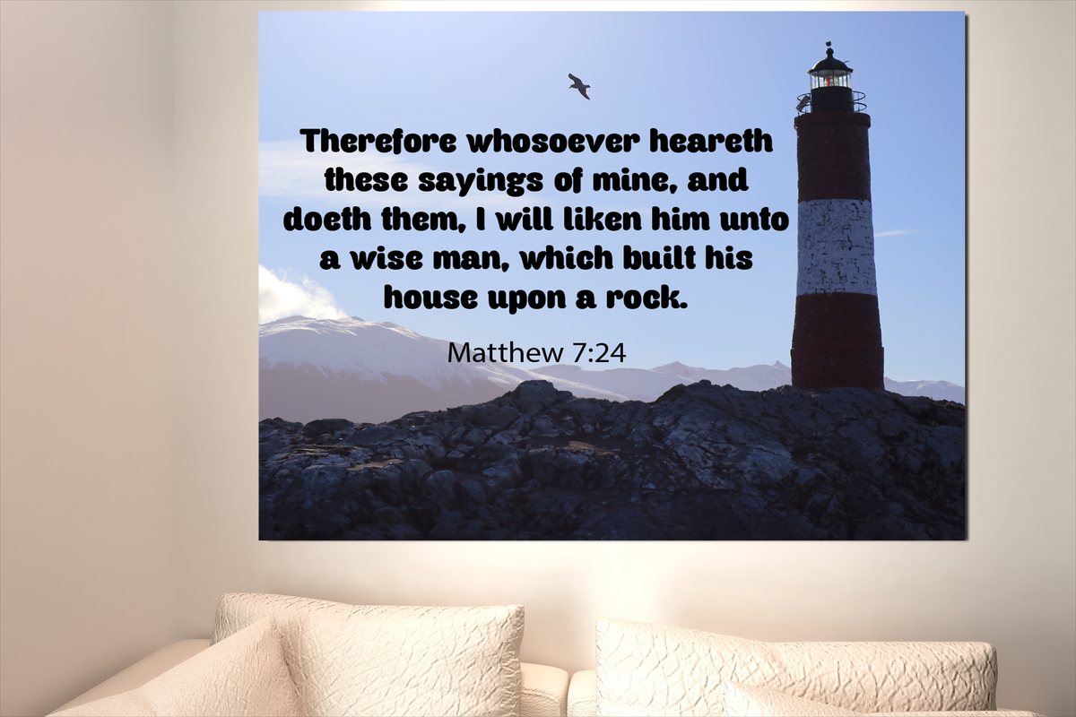 Scripture Walls House Upon a Rock Matthew 7:24 Bible Verse Canvas Christian Wall Art Ready to Hang Unframed-Express Your Love Gifts