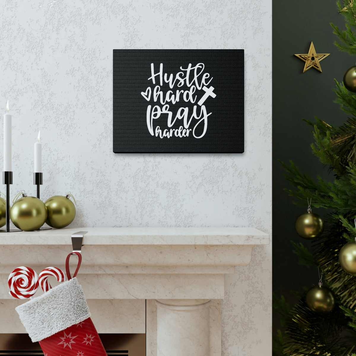 Scripture Walls Hustle Hard Pray Harder James 4:3 Black Christian Wall Art Bible Verse Print Ready to Hang Unframed-Express Your Love Gifts
