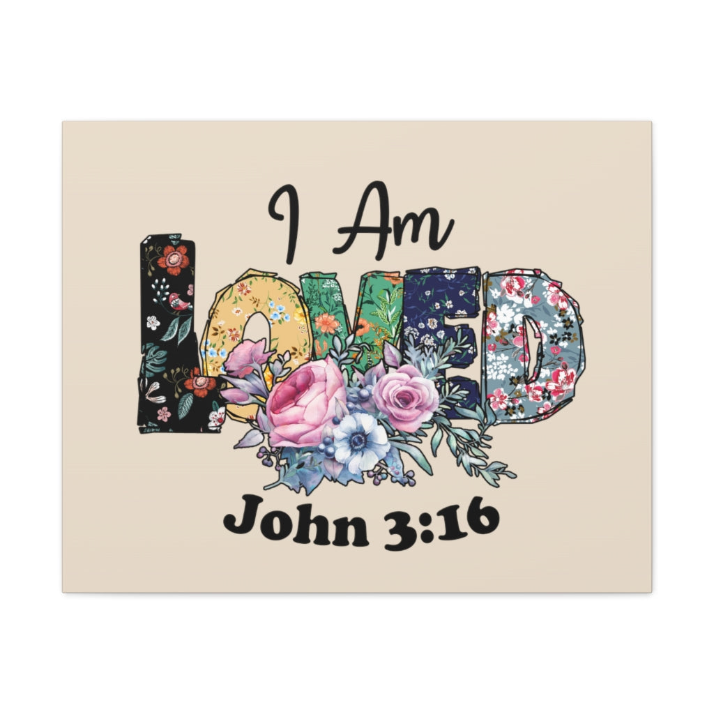 Scripture Walls I Am Loved John 3:16 Floral Bible Verse Canvas Christian Wall Art Ready to Hang Unframed-Express Your Love Gifts