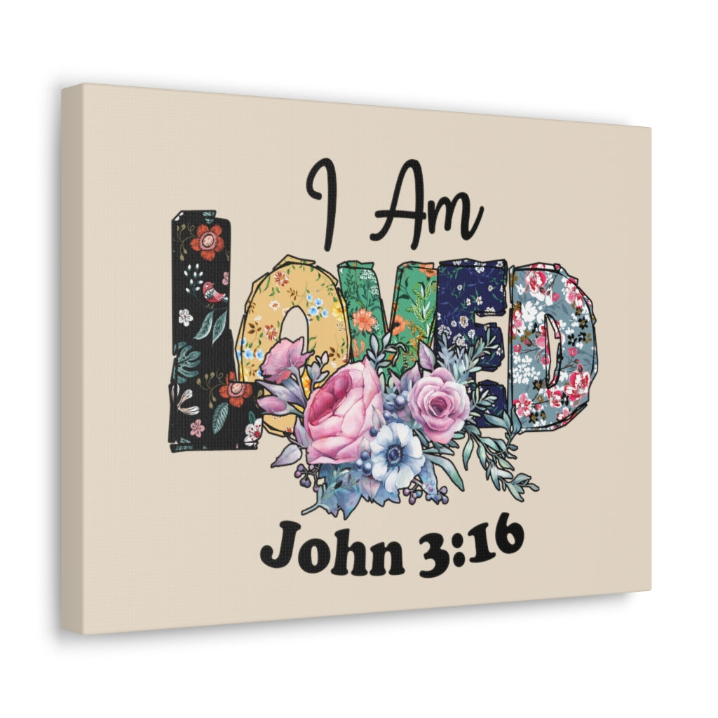 Scripture Walls I Am Loved John 3:16 Floral Bible Verse Canvas Christian Wall Art Ready to Hang Unframed-Express Your Love Gifts