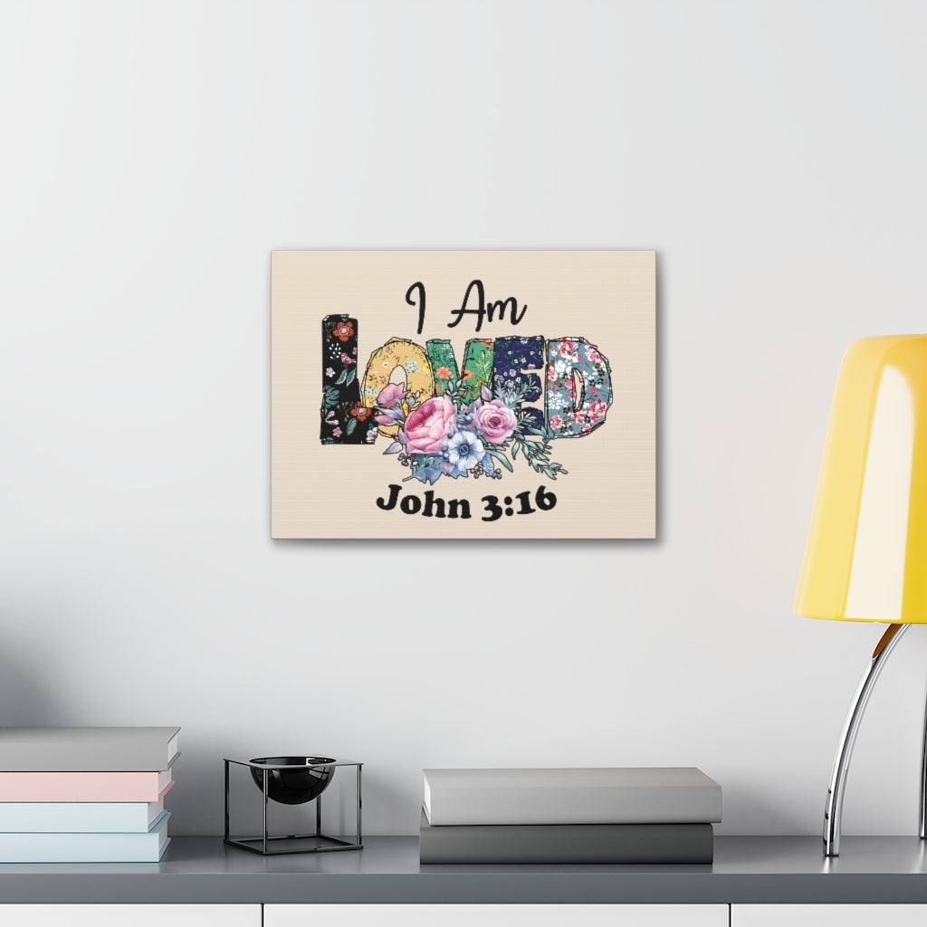 Scripture Walls I Am Loved John 3:16 Floral Bible Verse Canvas Christian Wall Art Ready to Hang Unframed-Express Your Love Gifts