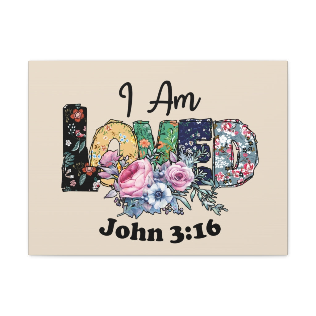 Scripture Walls I Am Loved John 3:16 Floral Bible Verse Canvas Christian Wall Art Ready to Hang Unframed-Express Your Love Gifts