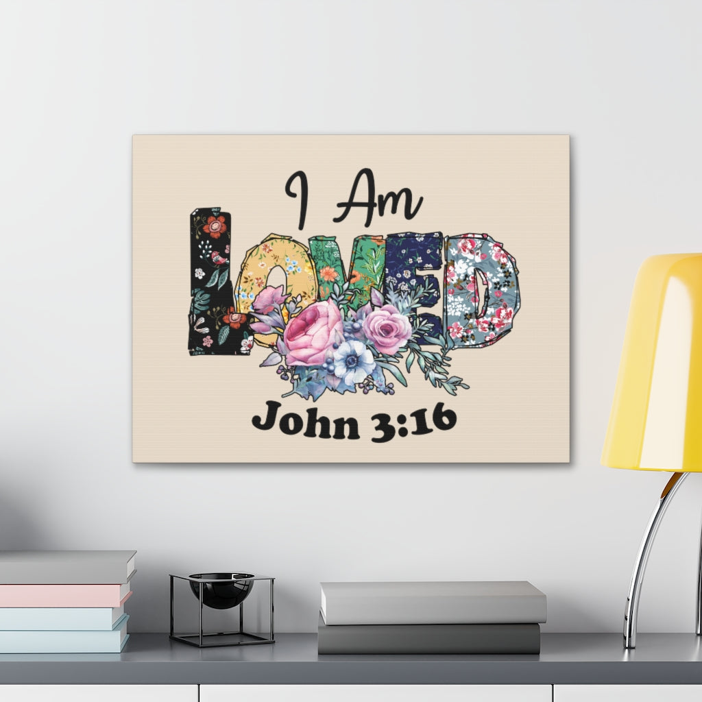 Scripture Walls I Am Loved John 3:16 Floral Bible Verse Canvas Christian Wall Art Ready to Hang Unframed-Express Your Love Gifts