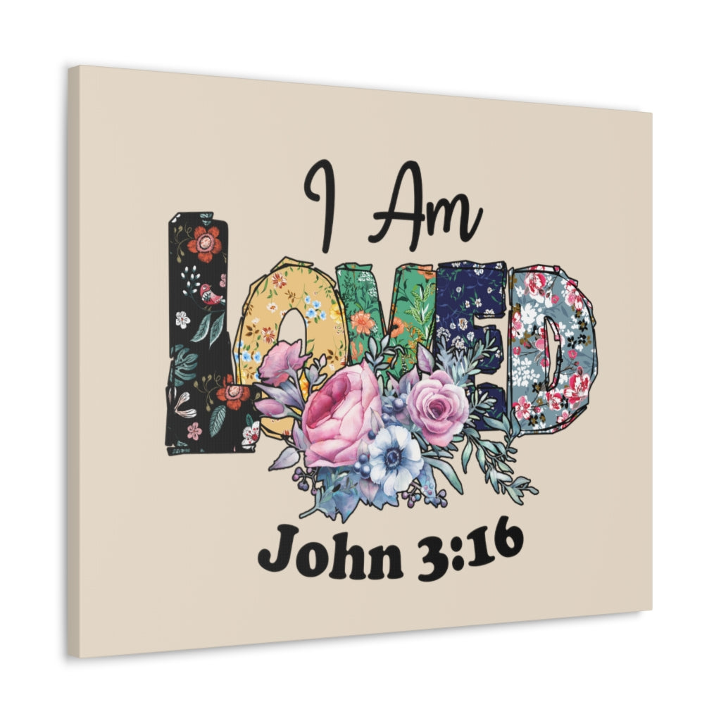 Scripture Walls I Am Loved John 3:16 Floral Bible Verse Canvas Christian Wall Art Ready to Hang Unframed-Express Your Love Gifts