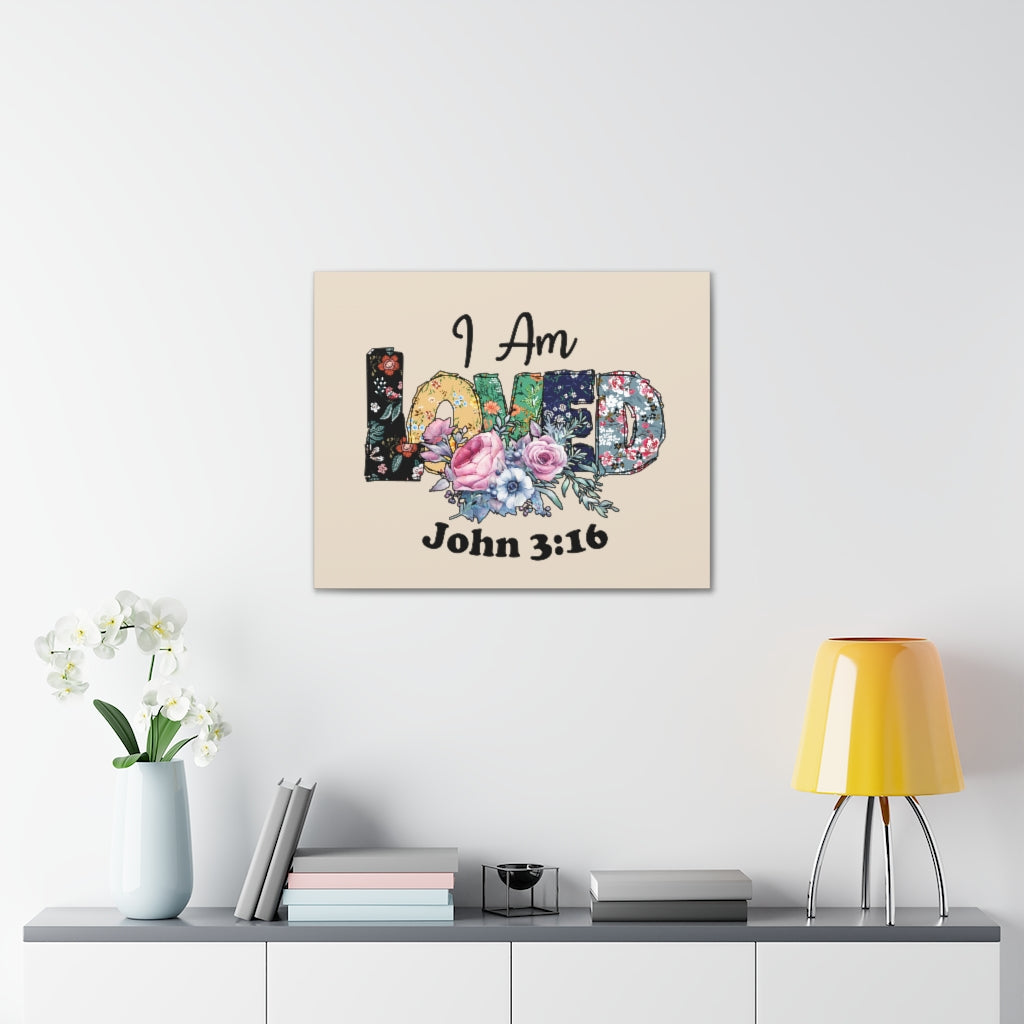 Scripture Walls I Am Loved John 3:16 Floral Bible Verse Canvas Christian Wall Art Ready to Hang Unframed-Express Your Love Gifts