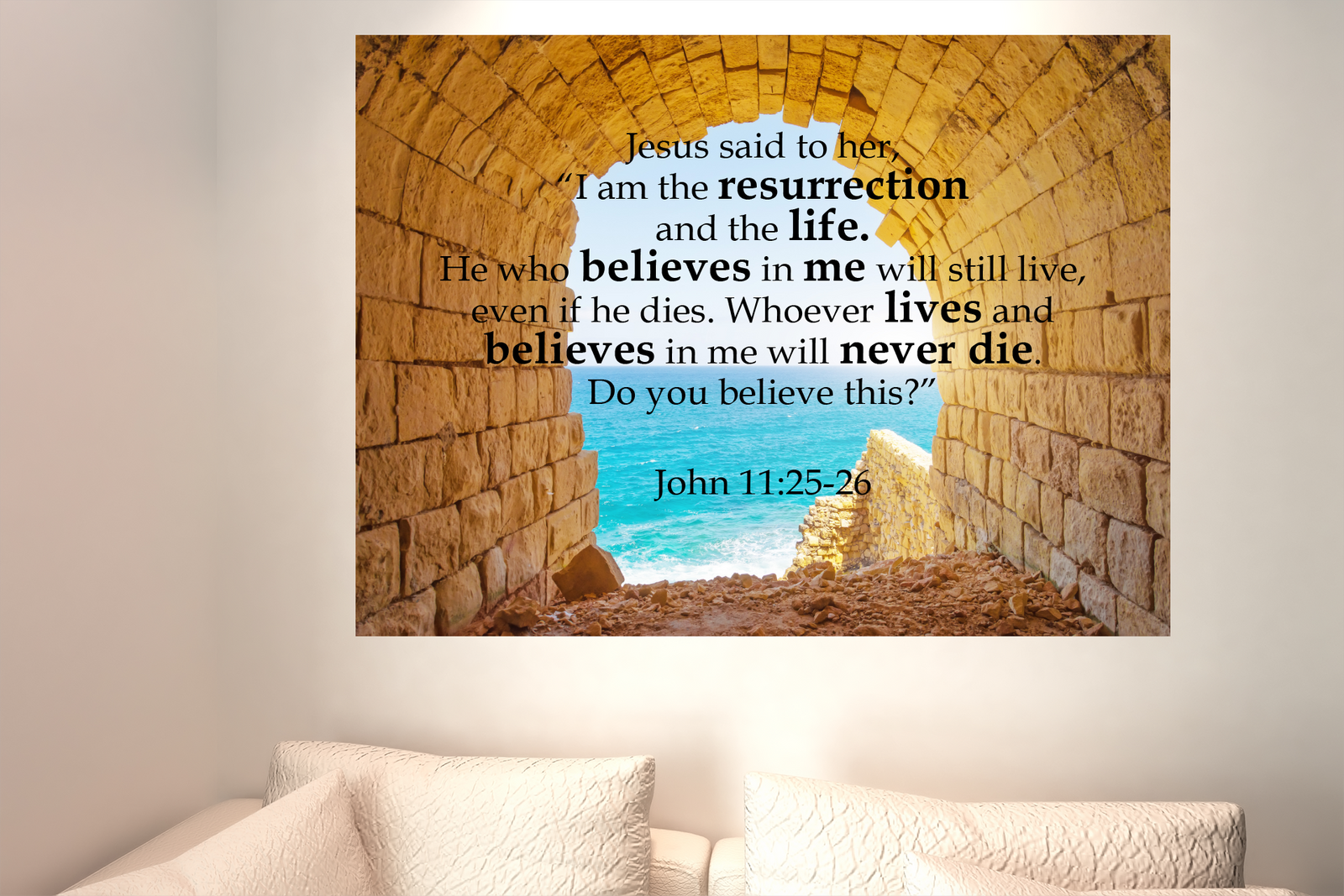 Scripture Walls I Am The Resurrection John 11:25-26 Bible Verse Canvas Christian Wall Art Ready to Hang Unframed-Express Your Love Gifts