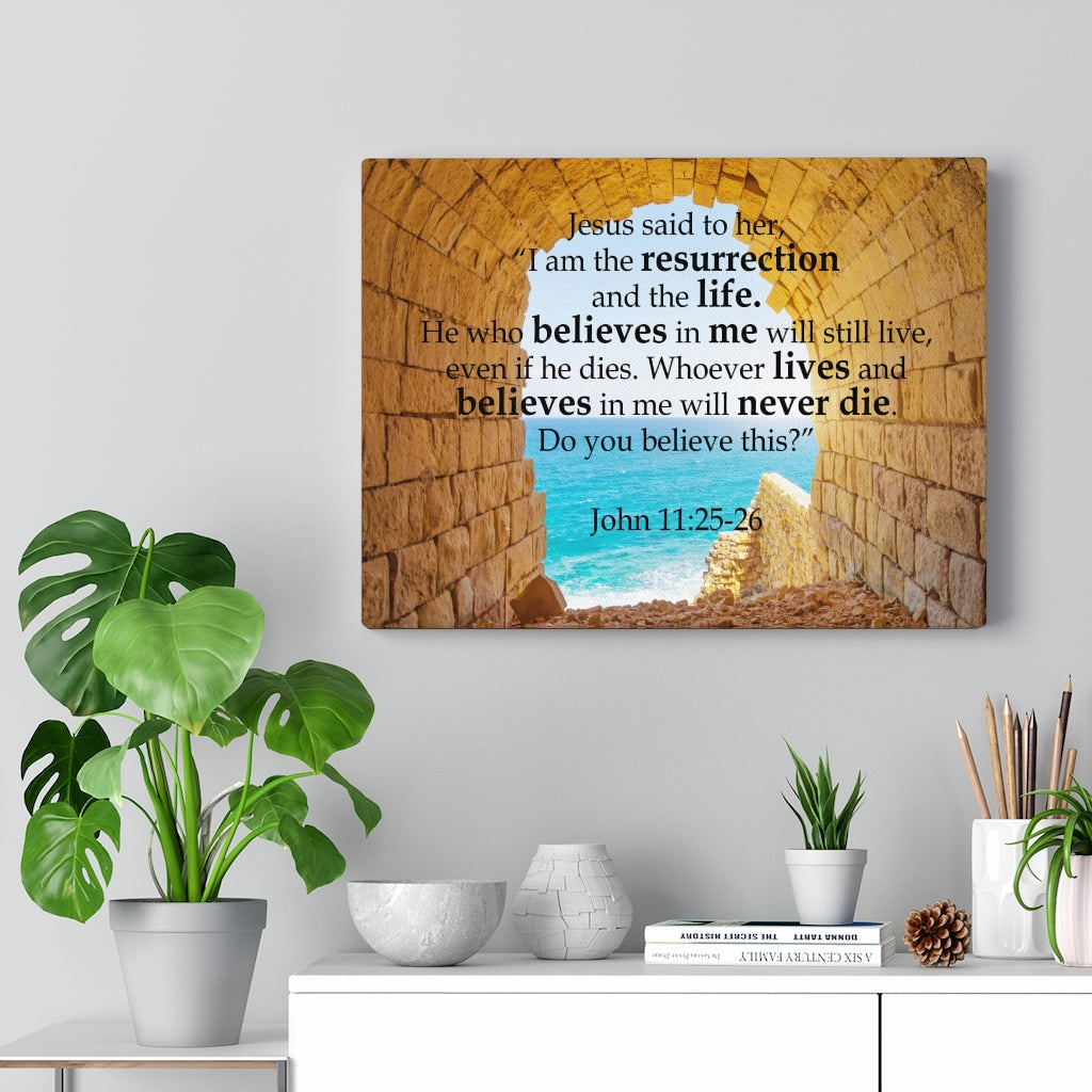 Scripture Walls I Am The Resurrection John 11:25-26 Bible Verse Canvas Christian Wall Art Ready to Hang Unframed-Express Your Love Gifts