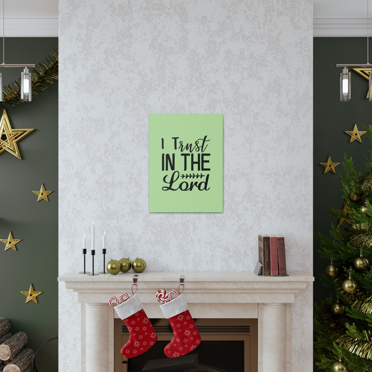Scripture Walls I Trust In The Lord Leaf Green Proverbs 3:5 Bible Canvas Christian Wall Art Ready to Hang Unframed-Express Your Love Gifts