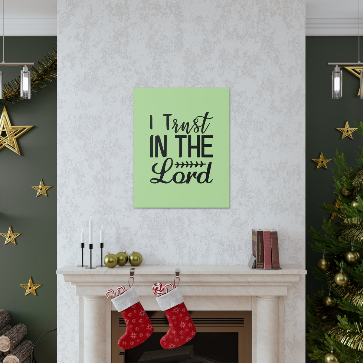 Scripture Walls I Trust In The Lord Leaf Green Proverbs 3:5 Bible Canvas Christian Wall Art Ready to Hang Unframed-Express Your Love Gifts