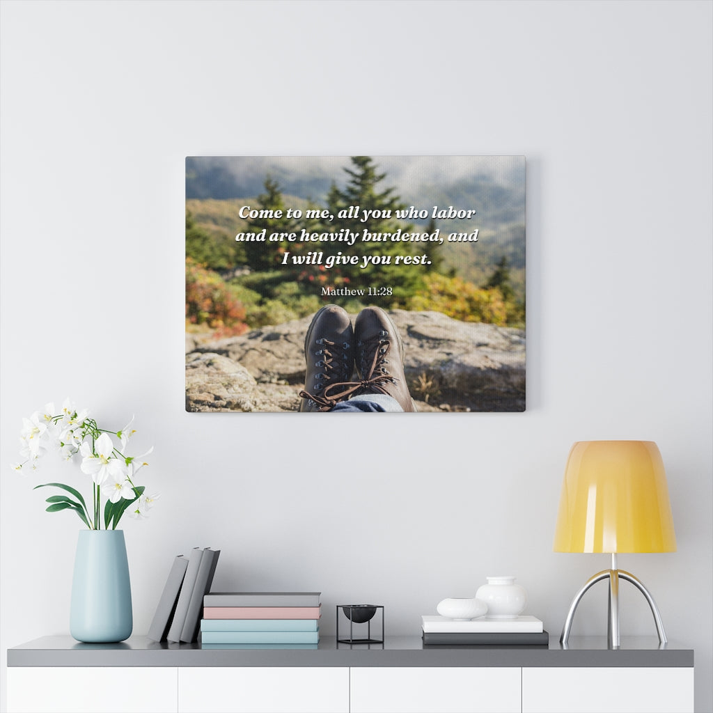Scripture Walls I Will Give You Rest Matthew 11:28 Bible Verse Canvas Christian Wall Art Ready to Hang Unframed-Express Your Love Gifts