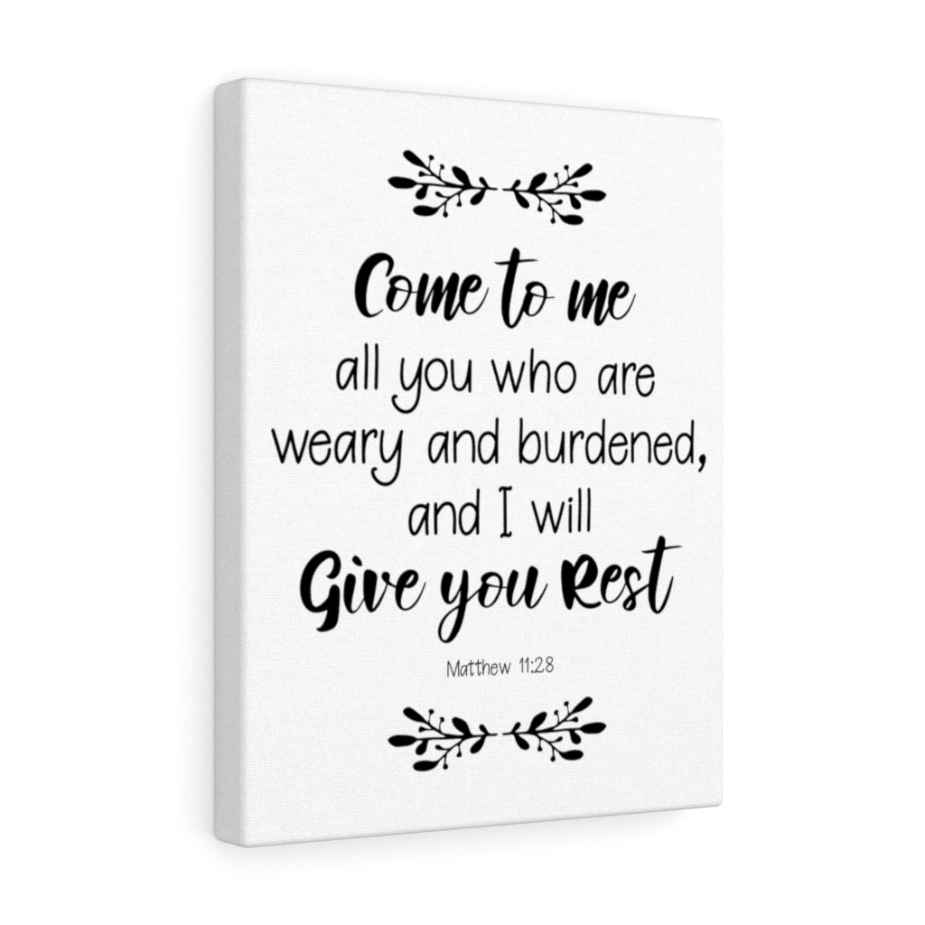 Scripture Walls I Will Give You Rest Matthew 11:28 White Bible Verse Canvas Christian Wall Art Ready to Hang Unframed-Express Your Love Gifts
